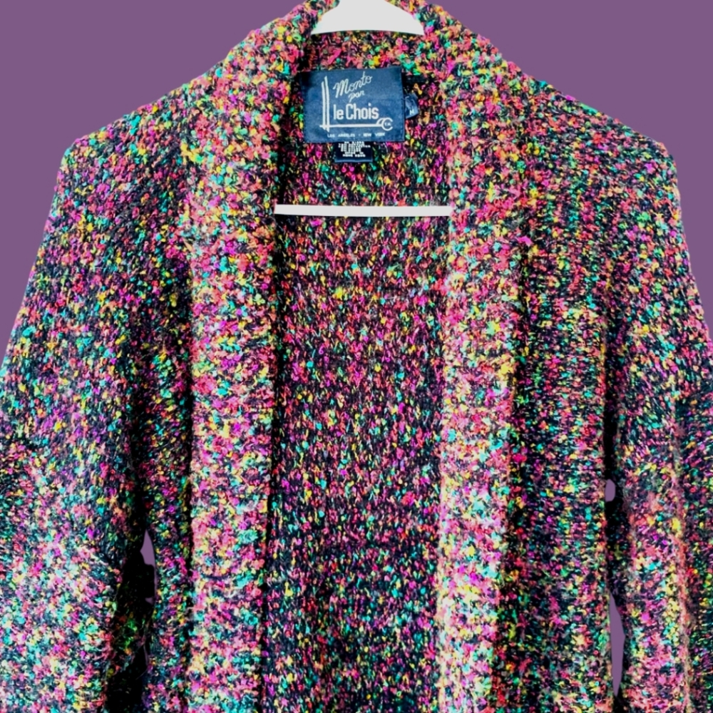 Vtg 80s rainbow knit sweater long cardigan - Picture 7 of 9